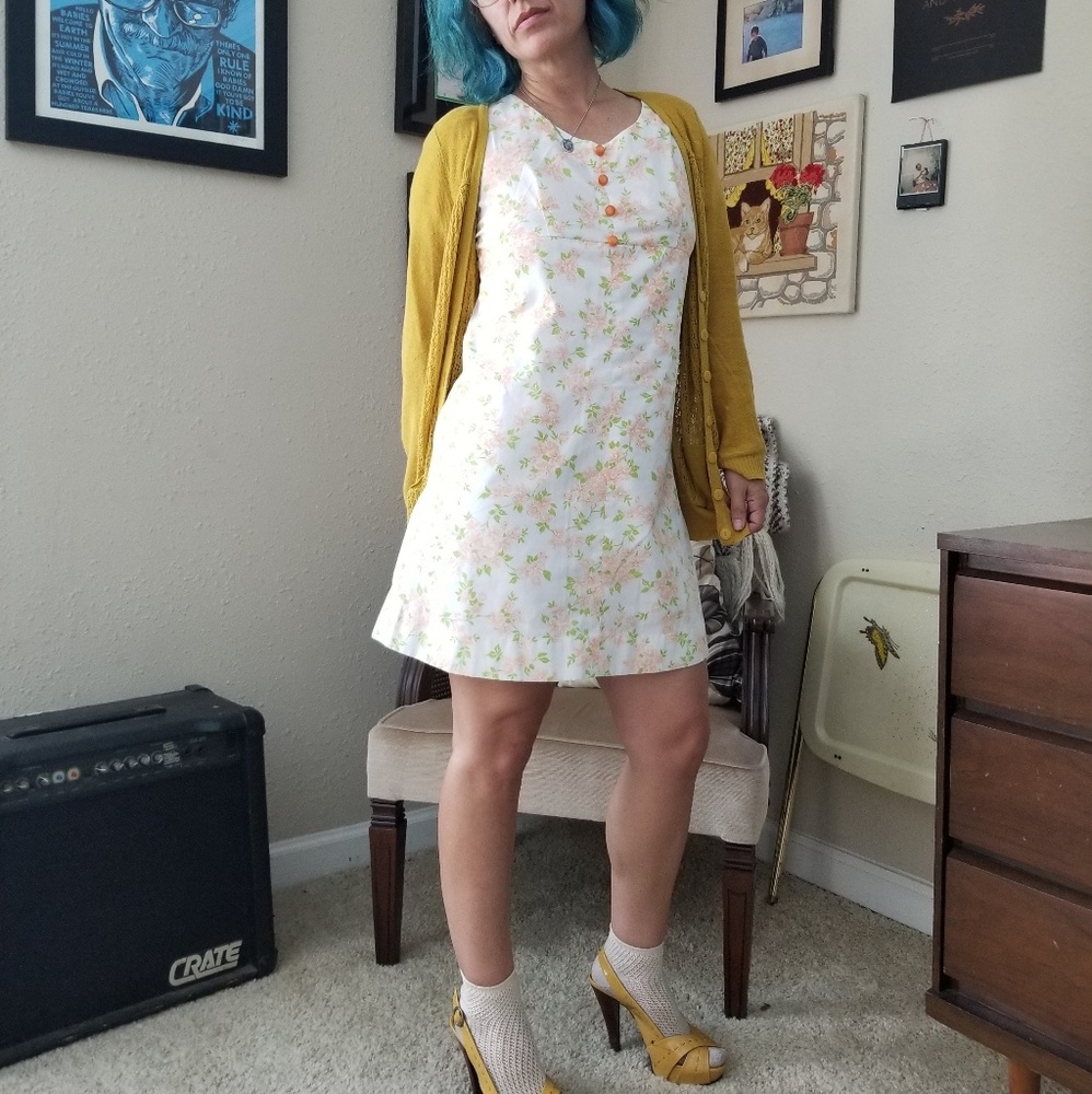 Handmade Vntg A-Line Dress W/ Empire Waist Sz S - Picture 1 of 8